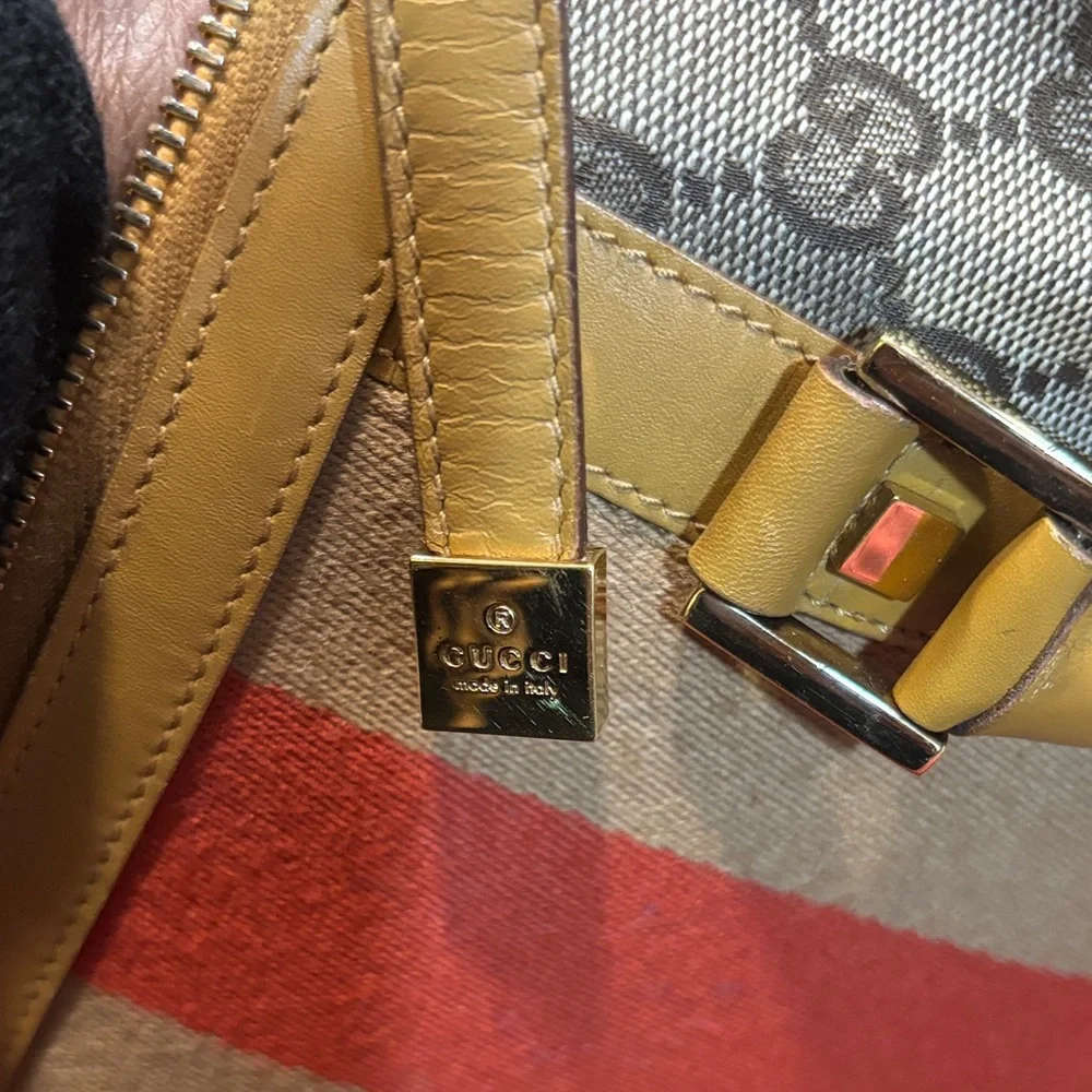 Gucci Beige and Red Stripe Satchel with Yellow Accents - Picture 9 of 14